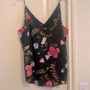 EXPRESS Black floral skinny strapped top. Size Large. NWT!